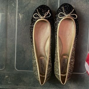 Jimmy Choo ballerina flats sparkly gold and black